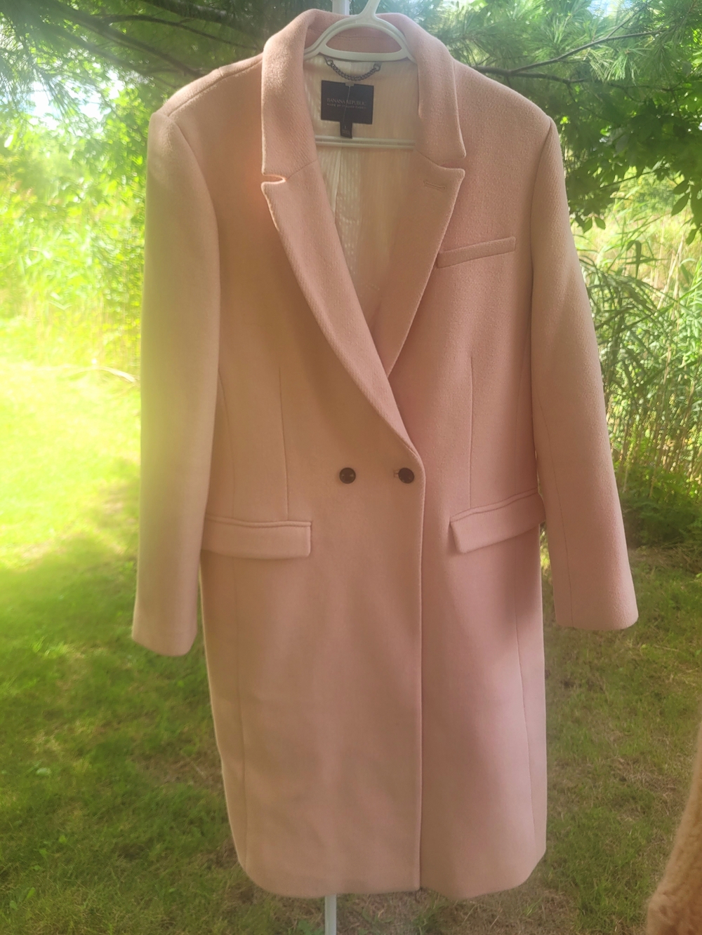 Double-Breasted Tailored Trench Coat in Blush Pink